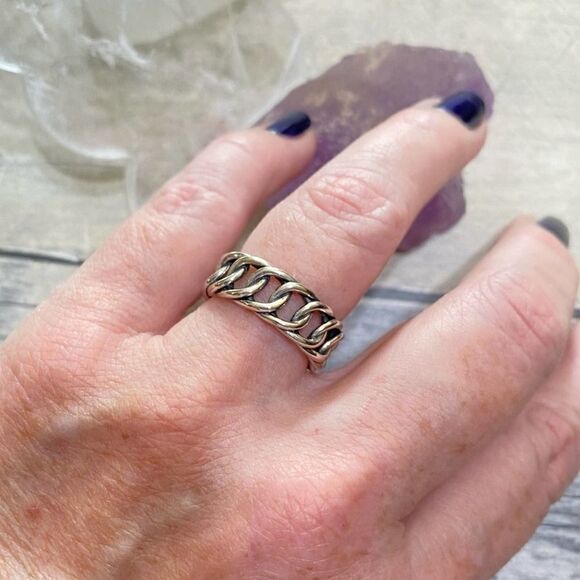 Sterling Silver Adjustable Chain Link Ring - Picture 4 of 6